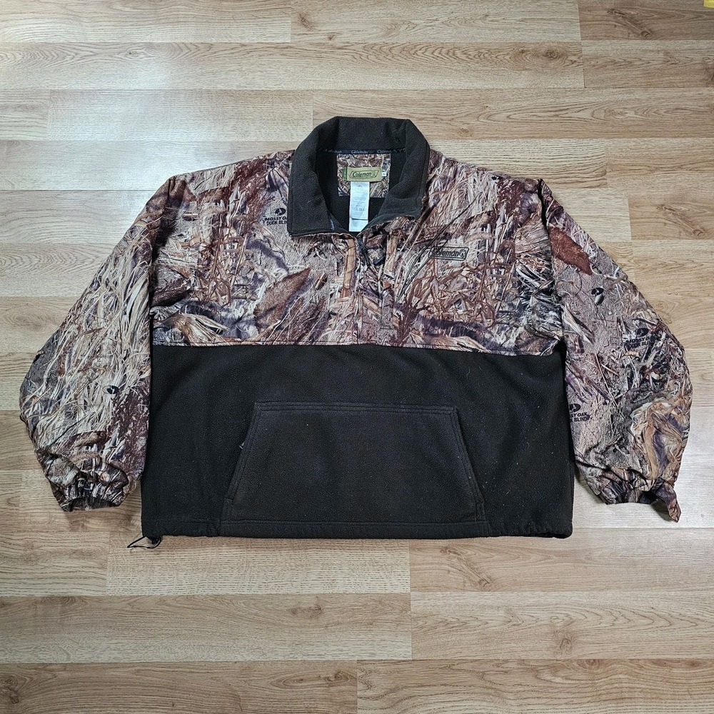 Mossy Oak Duck Blind Sweaterens XL Camo Hunting Jacket Fleece Lined 1/2 Zip